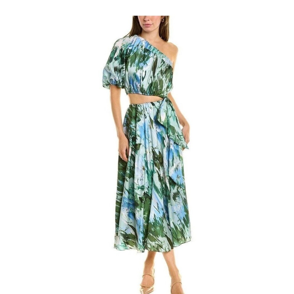 Monique Lhuillier Green and Blue Midi Skirt
